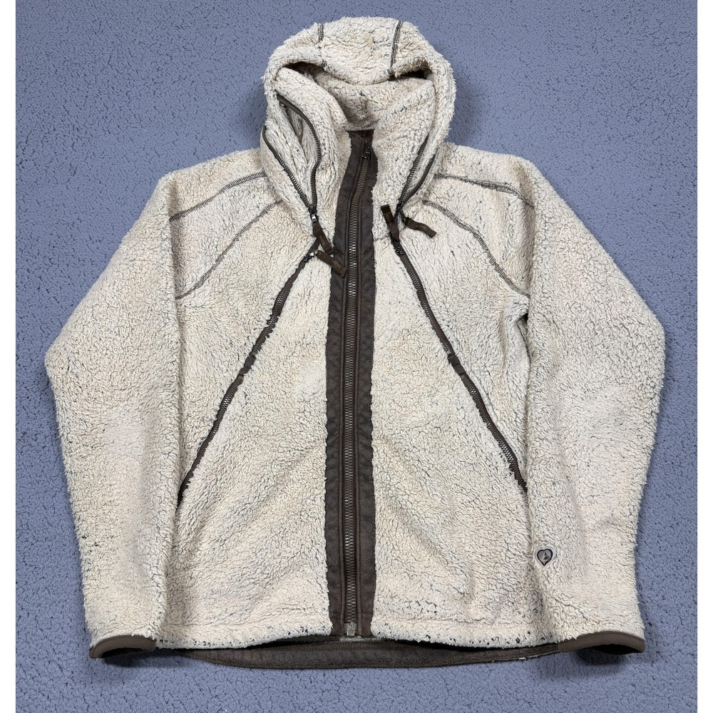 Kuhl‎ Jacket Womens Small Beige Sherpa Fleece Hooded Full Zip Lined Warm Outdoor